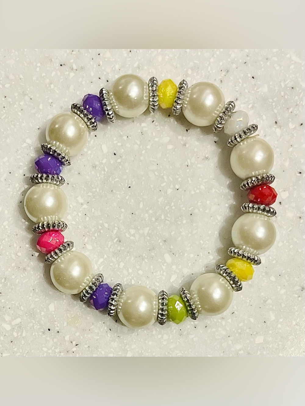 Vintage Pearl and Multicolor Bead Stretch Bracelet